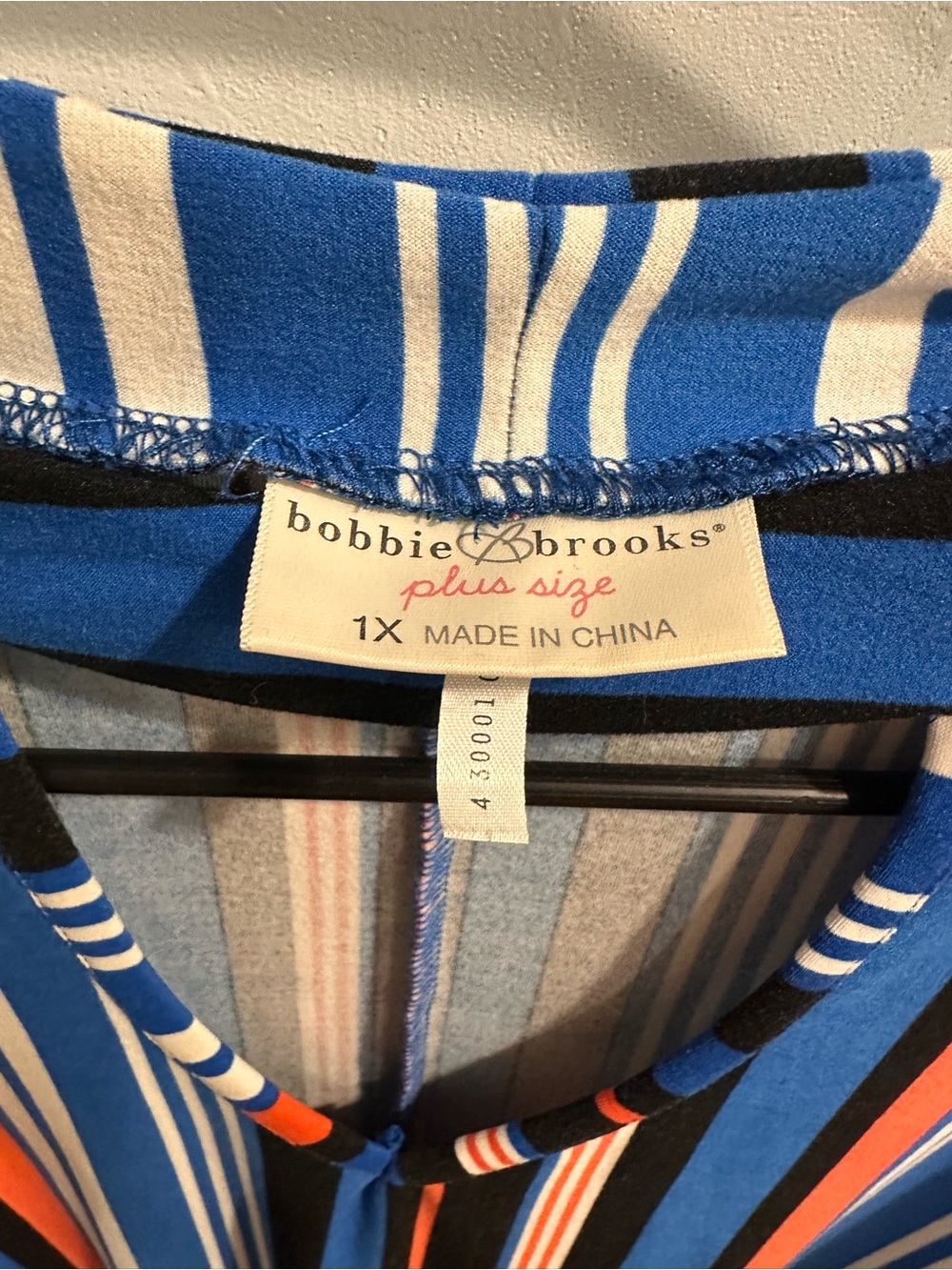 Bobbie Brooks Striped V-Neck Short Sleeve Top in Blue, Black & Red - Picture 3 of 3